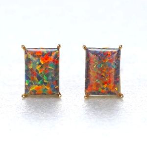 18K Gold Plated 92.5 Sterling Silver Orange Australian Natural Fire Opal Earring